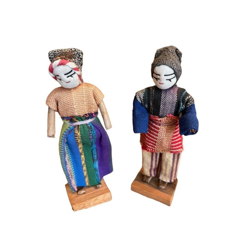 Set of 2 Peruvian Thread Dolls Traditional‎ Dress Hand Made 5.5" h